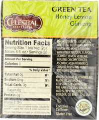 CELESTIAL SEASONINGS: Green Tea With White Tea Honey Lemon Ginseng 20 Tea Bags, 1.5 oz