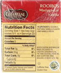 CELESTIAL SEASONINGS: Red Tea African Rooibos Caffeine Free Madagascar Vanilla 20 Tea Bags, 1.5 oz