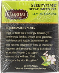 CELESTIAL SEASONINGS: Decaf Sleepytime Green Lemon Jasmine Tea 20 Tea Bags, 1.1 oz