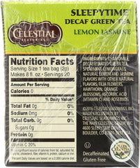 CELESTIAL SEASONINGS: Decaf Sleepytime Green Lemon Jasmine Tea 20 Tea Bags, 1.1 oz