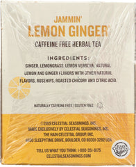 CELESTIAL SEASONINGS: Jammin' Lemon Ginger Herbal Tea Caffeine Free 20 Tea Bags, 1.6 oz