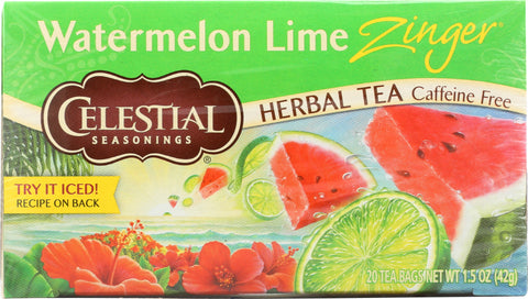 CELESTIAL SEASONINGS: Watermelon Lime Zinger Tea Pack of 20, 1.5 oz