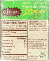 CELESTIAL SEASONINGS: Watermelon Lime Zinger Tea Pack of 20, 1.5 oz