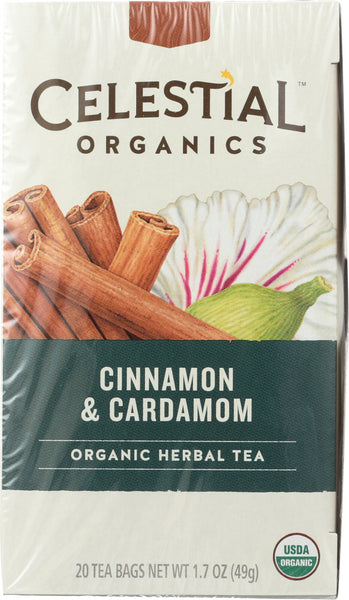 CELESTIAL SEASONINGS: Organic Herbal Tea Cinnamon & Cardamom Pack of 20, 1.7 oz