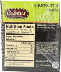 CELESTIAL SEASONINGS: Green Matcha Tea Pack of 20, 1 oz