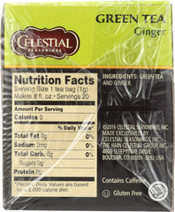 CELESTIAL SEASONINGS: Ginger Green Tea Pack of 20, 1.4 oz