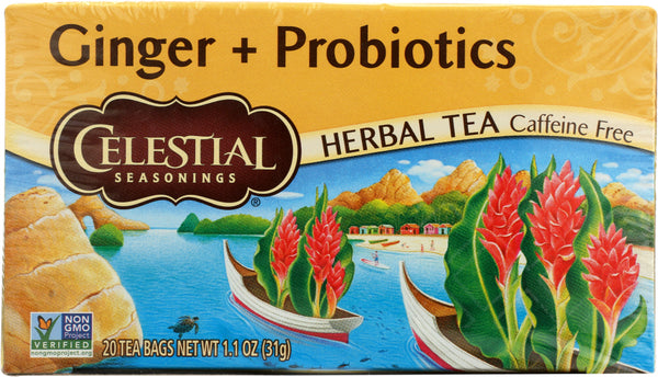 CELESTIAL SEASONINGS: Ginger Probiotic Herbal Tea Pack of 20, 1.1 oz