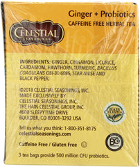 CELESTIAL SEASONINGS: Ginger Probiotic Herbal Tea Pack of 20, 1.1 oz