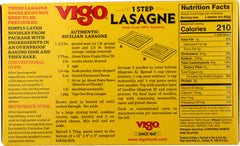 VIGO: Enriched 1 Step Lasagne Pasta Precooked, 8 oz