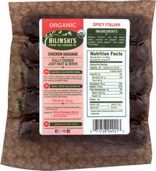 BILINSKIS: Chicken Sausage Spicy Italian Organic, 12 oz