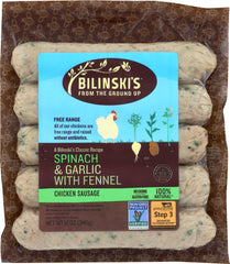 BILINSKIS: Spinach and Garlic with Fennel Chicken Sausage, 12 oz