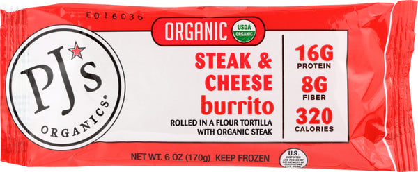 PJ'S ORGANICS: Organic Steak & Cheese Burrito, 6 oz