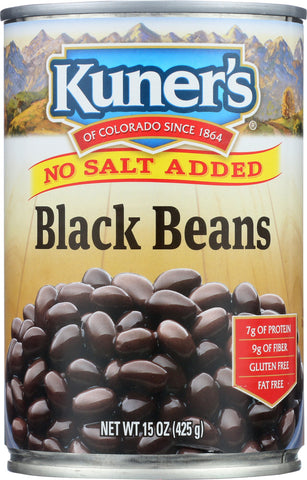 KUNER'S: Black Beans No Salt Added, 15 Oz