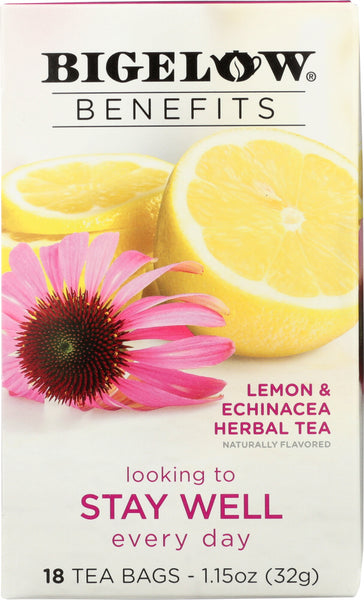 BIGELOW: Benefits Lemon and  Echinacea Herbal Tea 18 Bags, 1.15 oz