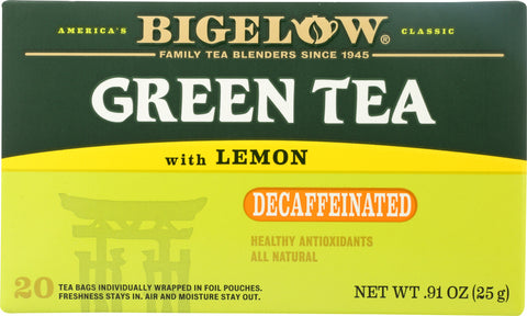 BIGELOW: Green Tea With Lemon Naturally Decaffeinated 20 Tea Bags, 0.91 oz