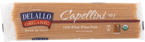 DELALLO: Organic Pasta Capellini Whole Wheat No.1, 16 oz