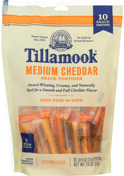 TILLAMOOK: Medium Cheddar 10 Snack Portions Cheese, 7.50 oz