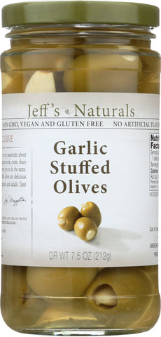 JEFF'S NATURALS: Garlic Stuffed Olives, 7.5 oz