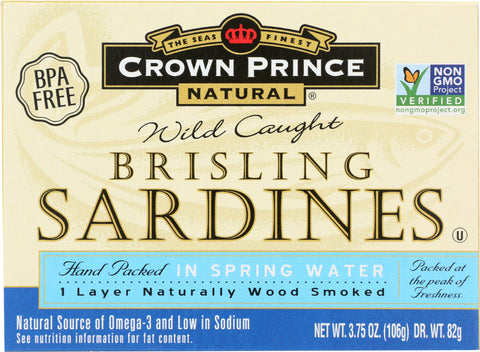 CROWN PRINCE: Brisling Sardines In Spring Water, 3.75 oz