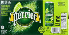 PERRIER: Slim Cans Sparkling Natural Mineral Water Lime (10x8.45 Oz), 84.5 oz