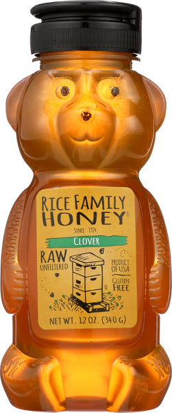 RICE FAMILY HONEY: Raw & Unfiltered Clover Honey Bear, 12 oz