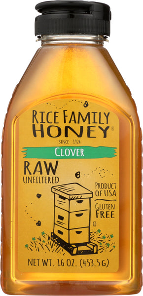 RICE FAMILY HONEY: Raw And Unfiltered Clover Honey, 16 fl oz