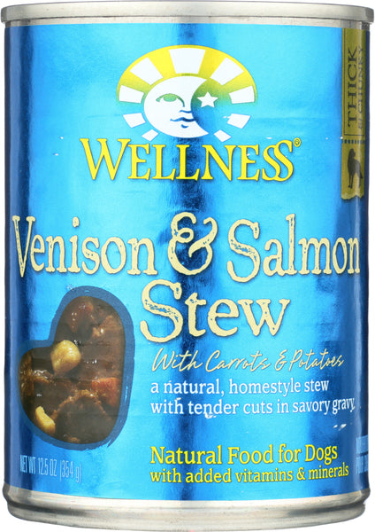 WELLNESS: Venison and Salmon Stew Carrots Potatoes Dog Food, 12.5 oz