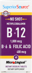 SUPERIOR SOURCE: Methlycobalamin B12 B6 Folic Acid, 60 tb