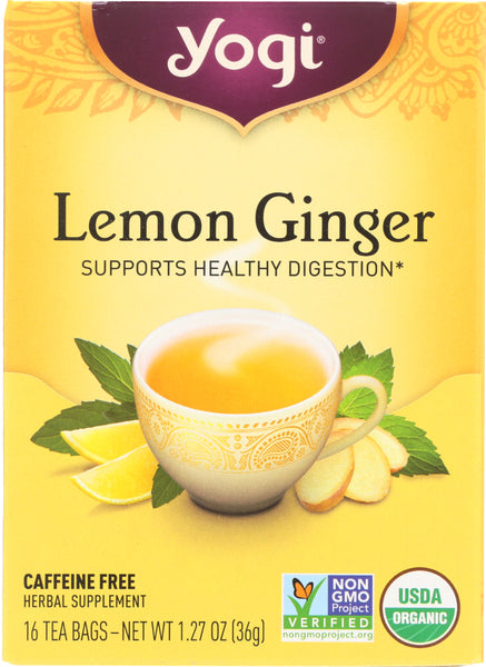 YOGI TEA: Lemon Ginger Organic Tea Caffeine Free, 16 Tea Bags