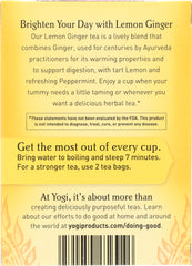 YOGI TEA: Lemon Ginger Organic Tea Caffeine Free, 16 Tea Bags