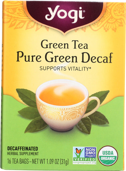 YOGI TEAS: Organic Green Tea Pure Green Decaf, 16 Tea Bags