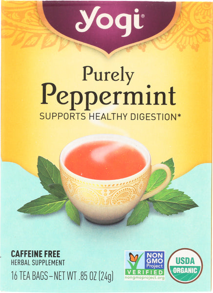 YOGI TEAS: Organic Herbal Tea Caffeine Free Purely Peppermint, 16 Tea Bags