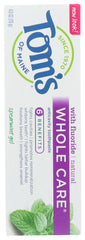 TOM'S OF MAINE: Whole Care Spearmint Gel Anticavity Toothpaste, 4 oz