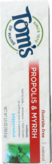 TOMS OF MAINE: Fluoride-Free Propolis & Myrrh Toothpaste Peppermint, 5.5 Oz