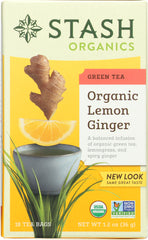 STASH: Tea Organic Green Tea Lemon Ginger 18 Tea Bags, 1.2 Oz