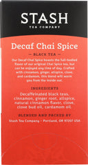 STASH TEA: Decaf Tea Chai Spice 18 Tea Bags, 1.1 oz