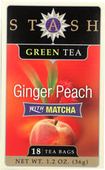 STASH TEA: Green Tea Ginger Peach with Matcha 18 Tea Bags, 1.2 Oz