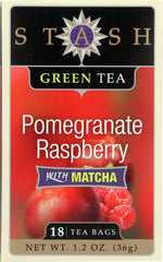 STASH TEA: Green Tea Pomegranate Raspberry with Matcha 18 Tea Bags, 1.2 Oz