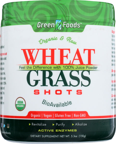 GREEN FOODS: Organic and Raw Wheat Grass Shots 30 Servings, 5.3 oz