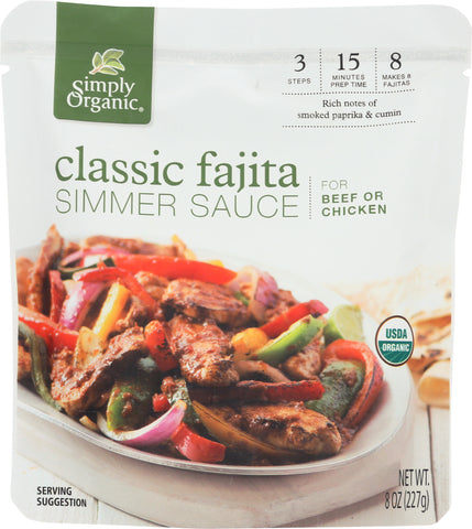 SIMPLY ORGANIC: Sauce Fajita Simmer Organic, 8 oz