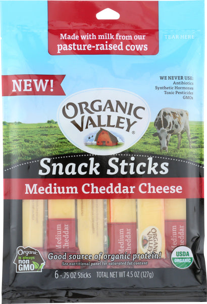 ORGANIC VALLEY: Medium Cheddar Cheese Snack Sticks, 4.5 oz