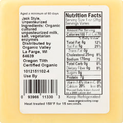 ORGANIC VALLEY: Wisconsin Raw Milk Cheese Jack Style Organic, 8 oz