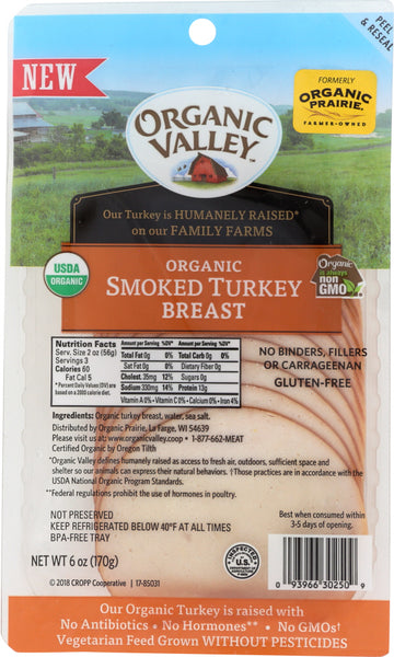 ORGANIC VALLEY: Organic Smoked Turkey Breast Slices, 6 oz