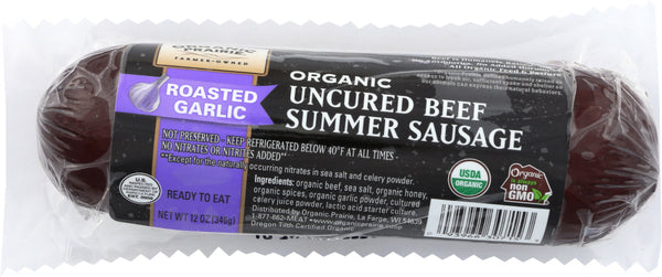 ORGANIC PRAIRIE: Uncured Beef Summer Roasted Garlic Sausage, 12 oz
