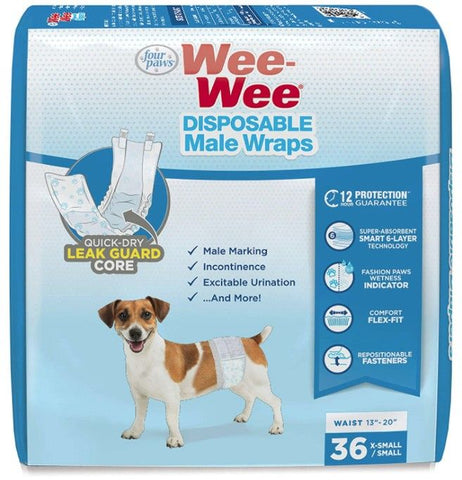 Four Paws Wee Wee Disposable Male Dog Wraps X-Small/Small