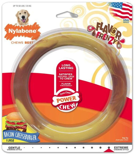 Nylabone Power Chew Ring Dog Toy Bacon Cheeseburger Flavor Large