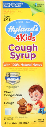 HYLAND'S: Cough Syrup 4 Kids with 100% Natural Honey, 4 oz