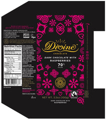 DIVINE CHOCOLATE: 70% Dark Chocolate Bar with Raspberries, 3.5 oz