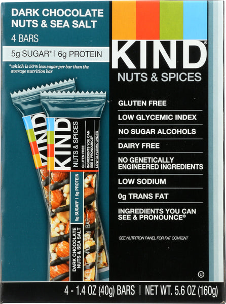 KIND: 4 Pack Dark Chocolate Nuts and Sea Salt Bar, 5.6 oz