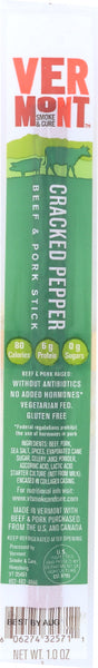 VERMONT SMOKE AND CURE: Natural Snack Cracked Pepper Beef and Pork Real Stick, 1 oz